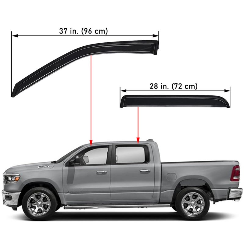 Lightronic WV94109 Extra Durable Outside-Mount Car Window Visors Rain Guards, Fit 2009-2018 Dodge Ram 1500 Crew Cab, 2010-2025 Ram 2500 & 3500 Crew Cab/Mega Cab, 2019-2024 Ram 1500 Classic Crew Cab, Smoke, 4-Pcs - Image 3